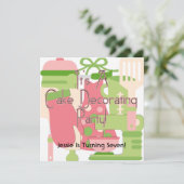 Dagen van de meisjesCake-decorteerpartij, uitnodig Kaart (Staand voorkant)