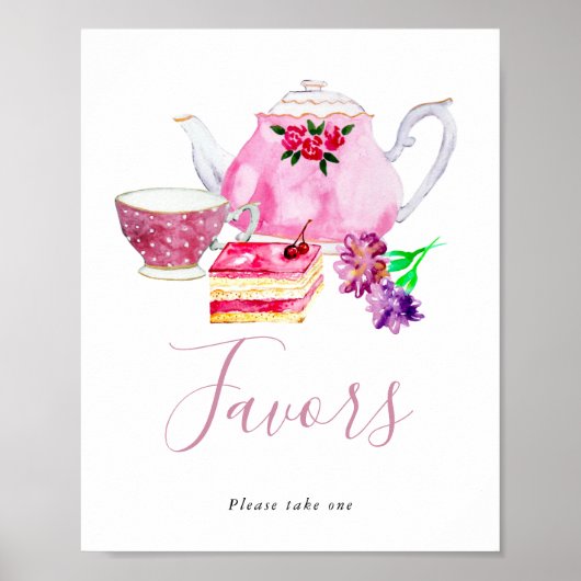 Dagen van de Tea Party Favors Sign Birthday Poster (Voorkant)