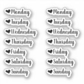 Dagen van de Week Black Heart Planner Stickers (Voorkant)