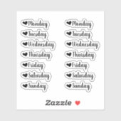 Dagen van de Week Black Heart Planner Stickers (Vel)