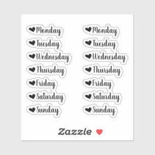 Dagen van de Week Black Heart Planner Stickers
