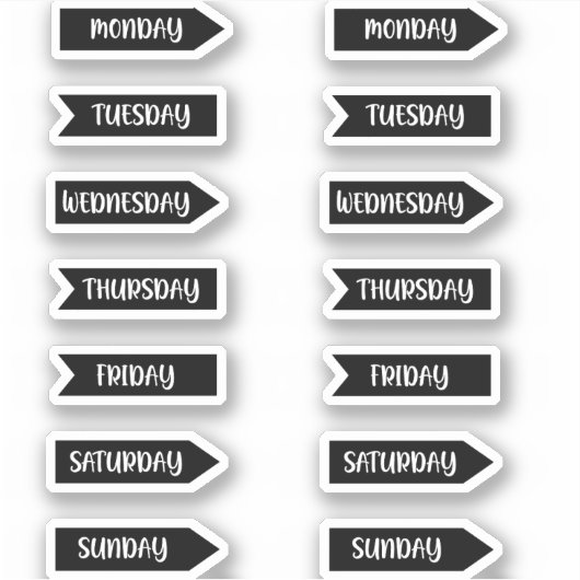 Dagen van de Week Bullet Journal Planner Black Sticker (Voorkant)