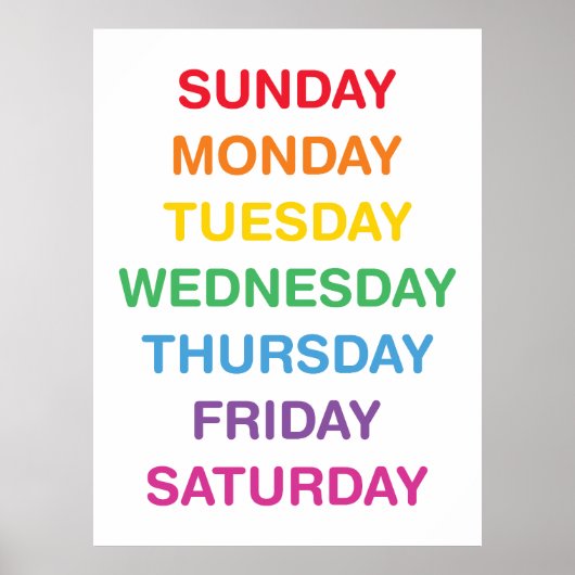 Dagen van de week Classroom Poster (Voorkant)