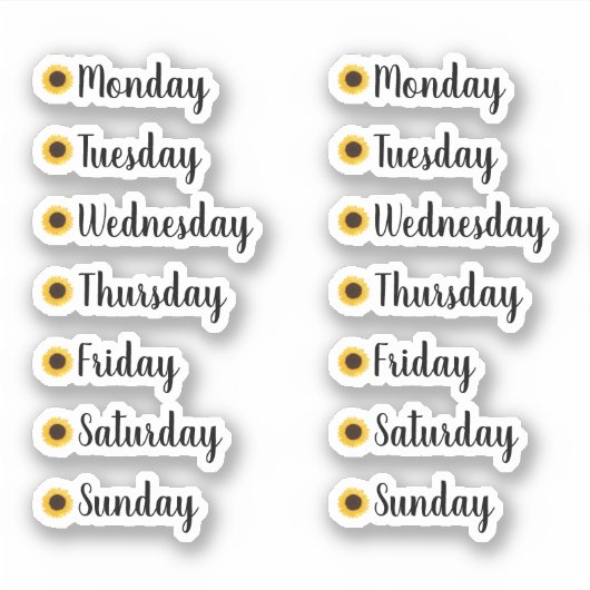 Dagen van de Week Geel Zonnebloem Planner Stickers (Voorkant)