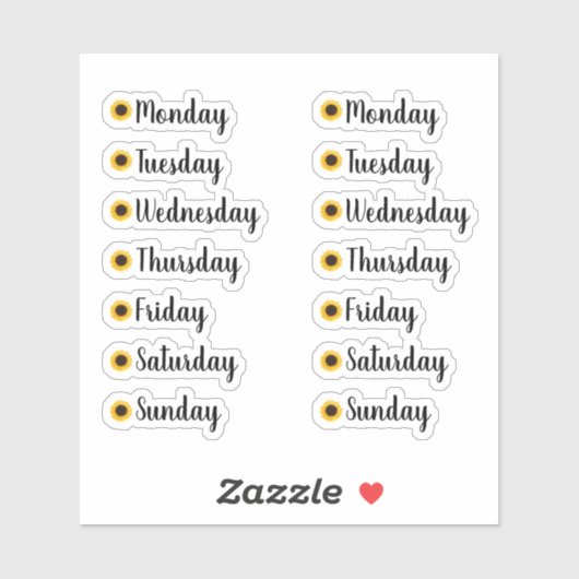 Dagen van de Week Geel Zonnebloem Planner Stickers (Vel)