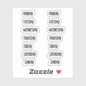 Dagen van de Week Leuk Bloemen Zwart Handschrift Sticker (Vel)
