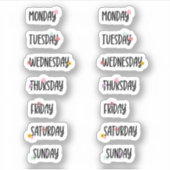 Dagen van de Week Leuk Bloemen Zwart Handschrift Sticker (Voorkant)