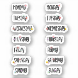 Dagen van de Week Leuk Bloemen Zwart Handschrift Sticker