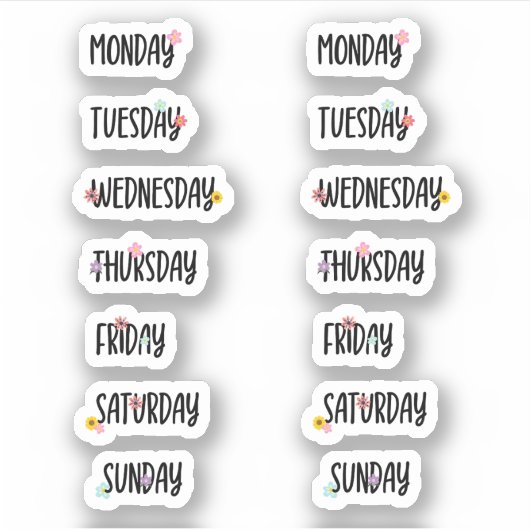 Dagen van de Week Leuk Bloemen Zwart Handschrift Sticker (Voorkant)