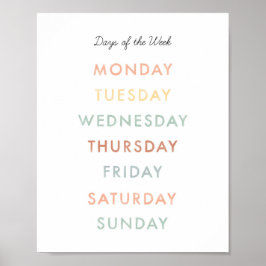 Dagen van de week Montessori Classroom Art Poster