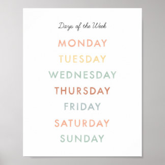 Dagen van de week Montessori Classroom Art Poster