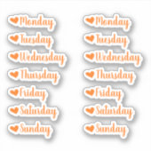 Dagen van de Week Oranje Heart Planner Stickers (Voorkant)