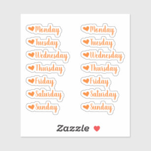 Dagen van de Week Oranje Heart Planner Stickers