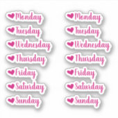 Dagen van de Week Pink Heart Planner Stickers (Voorkant)