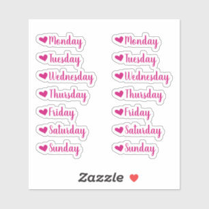 Dagen van de Week Pink Heart Planner Stickers