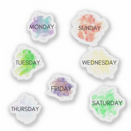 Dagen van de Week Planner Sticker Waterverf (Voorkant)