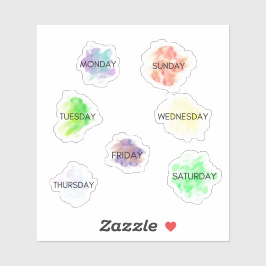 Dagen van de Week Planner Sticker Waterverf (Vel)