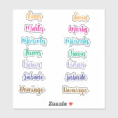 Dagen van de week Spaans Custom Stickers (Vel)