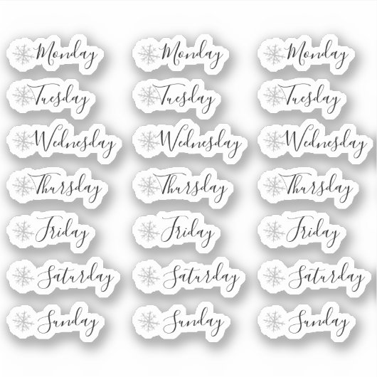 Dagen van de Week Waterverf Snowflake Planner Sticker (Voorkant)