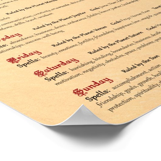 DAGEN VAN DE WEEKCORRESPONDENTIES POSTER (Hoek)