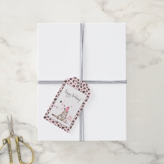 Dagen van feestdag met roze luipaard afdrukken cadeaulabel (Met Touw)