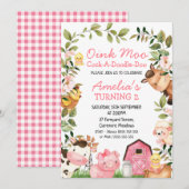 Dagen van jonge meisjes Roze Barn Farm Animals Fol Kaart (Voorkant / Achterkant)