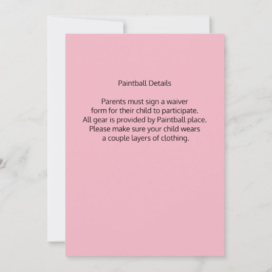 Dagen van roze, blauwe en groene Paintball Kaart (Achterkant)
