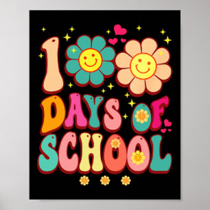 Dagen van School Groovy Retro 100th Day Teacher Sc Poster
