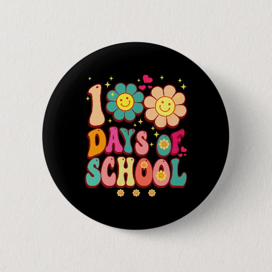 Dagen van School Groovy Retro 100th Day Teacher Sc Ronde Button 5,7 Cm (Voorkant)