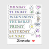 Dagen van Week en Doodles Custom Cut Stickers 3x3" (Vel)