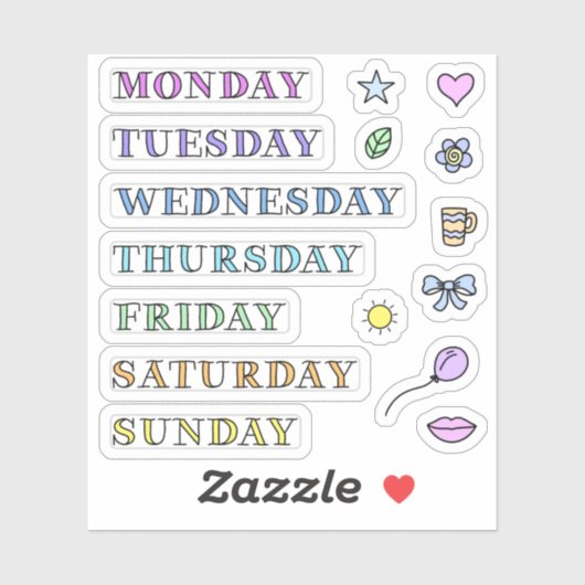 Dagen van Week en Doodles Custom Cut Stickers 3x3" (Vel)