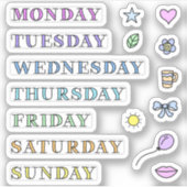 Dagen van Week en Doodles Custom Cut Stickers 3x3" (Voorkant)