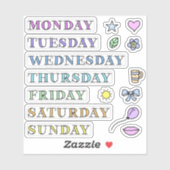 Dagen van Week en Doodles Custom Cut Stickers 4x4" (Vel)