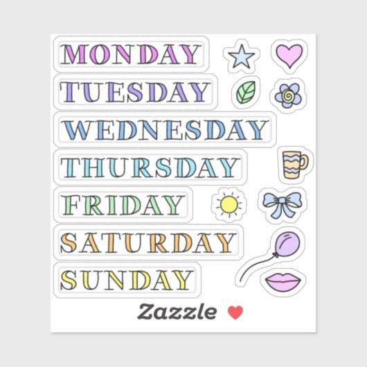 Dagen van Week en Doodles Custom Cut Stickers 4x4" (Vel)