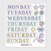Dagen van Week en Doodles Custom Cut Stickers 6x6" (Vel)