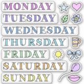 Dagen van Week en Doodles Custom Cut Stickers 6x6" (Voorkant)