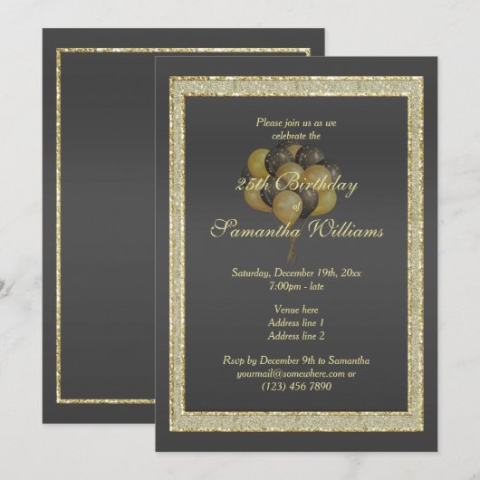 Dagen van zondag in zee, zwart, glitter en ballonn kaart (Voorkant / Achterkant)