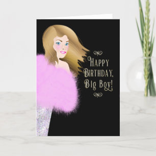 Dagen voor hem Glamours Lady in Roze Boa Card Kaart