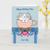 Dagen voor mam met kat in de koffiebeker kaart (Gele Bloem)