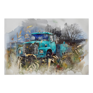 Dagen voorbij, pick-up truck, Blauwgroen Perfect Poster