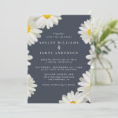 Dagen White Floral Dark Blue Wedding Kaart (Staand voorkant)