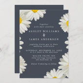 Dagen White Floral Dark Blue Wedding Kaart (Voorkant / Achterkant)