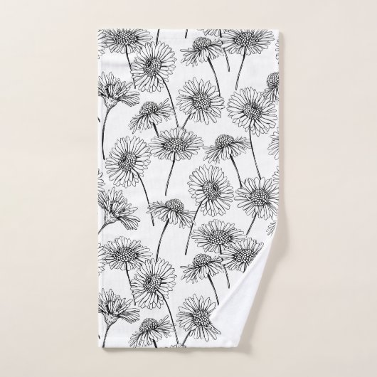 Dagen, wilde bloemen in zwart-wit bad handdoek (Handdoek)
