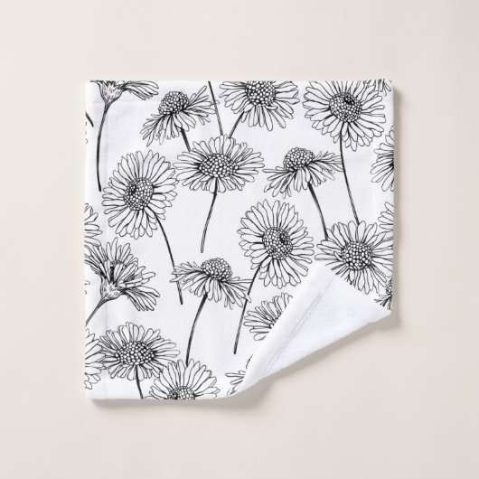 Dagen, wilde bloemen in zwart-wit bad handdoek (Wasdoekje)
