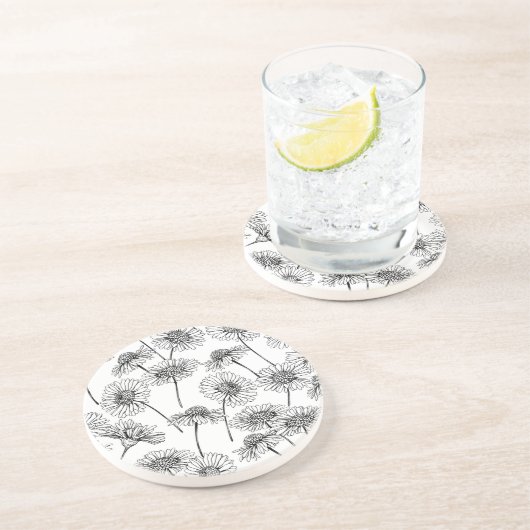 Dagen, wilde bloemen in zwart-wit zandsteen onderzetter (Zijkant)