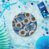 Dagen, witte wilde bloemen en blauwe vlinders papieren bordje (Feest)