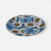 Dagen, witte wilde bloemen en blauwe vlinders papieren bordje (Gekanteld)