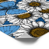 Dagen, witte wilde bloemen en blauwe vlinders poster (Hoek)