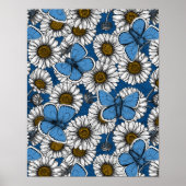 Dagen, witte wilde bloemen en blauwe vlinders poster (Voorkant)