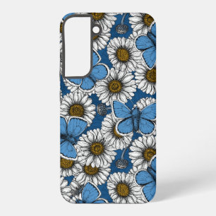 Dagen, witte wilde bloemen en blauwe vlinders samsung galaxy hoesje